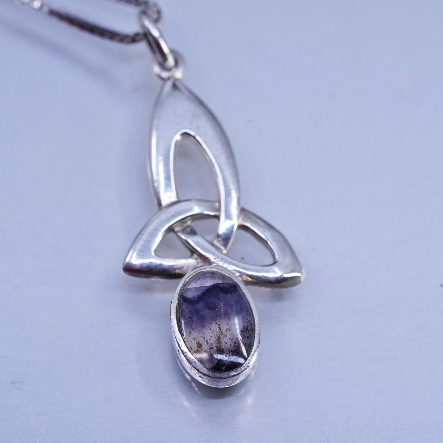 18", Sterling 925 silver box necklace Irish Celtic knot landscape agate pendant