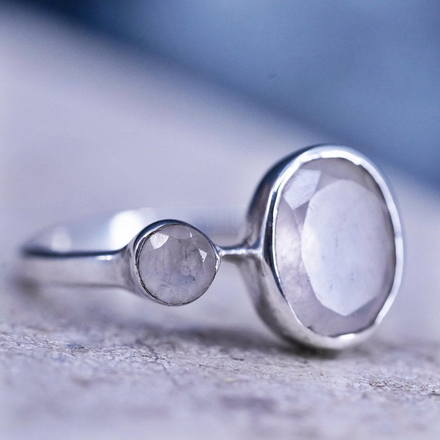 Size 6.75, vintage Sterling 925 silver handmade ring with moonstone and beads