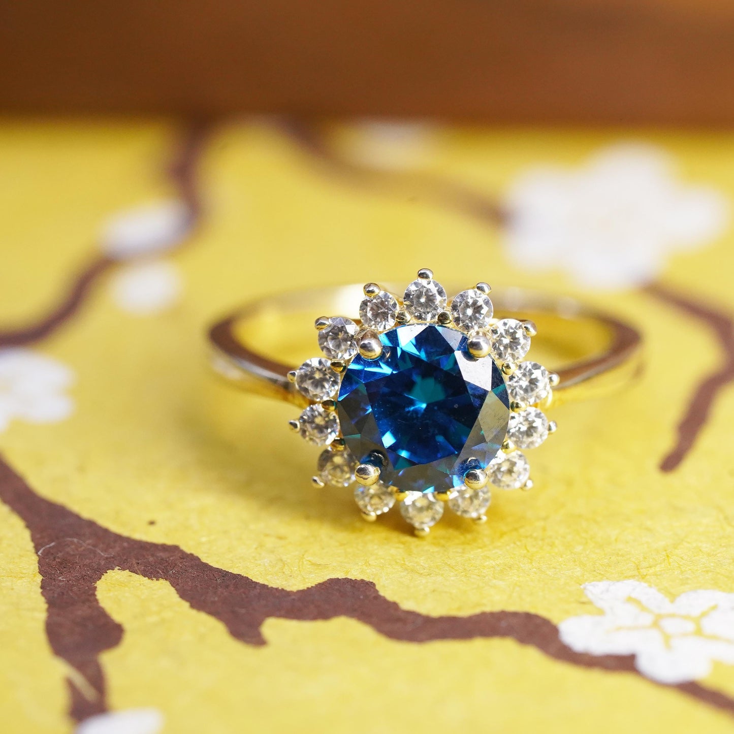 Size 8.25, vintage Sterling silver handmade ring, 925 band w/ sapphire clear Cz