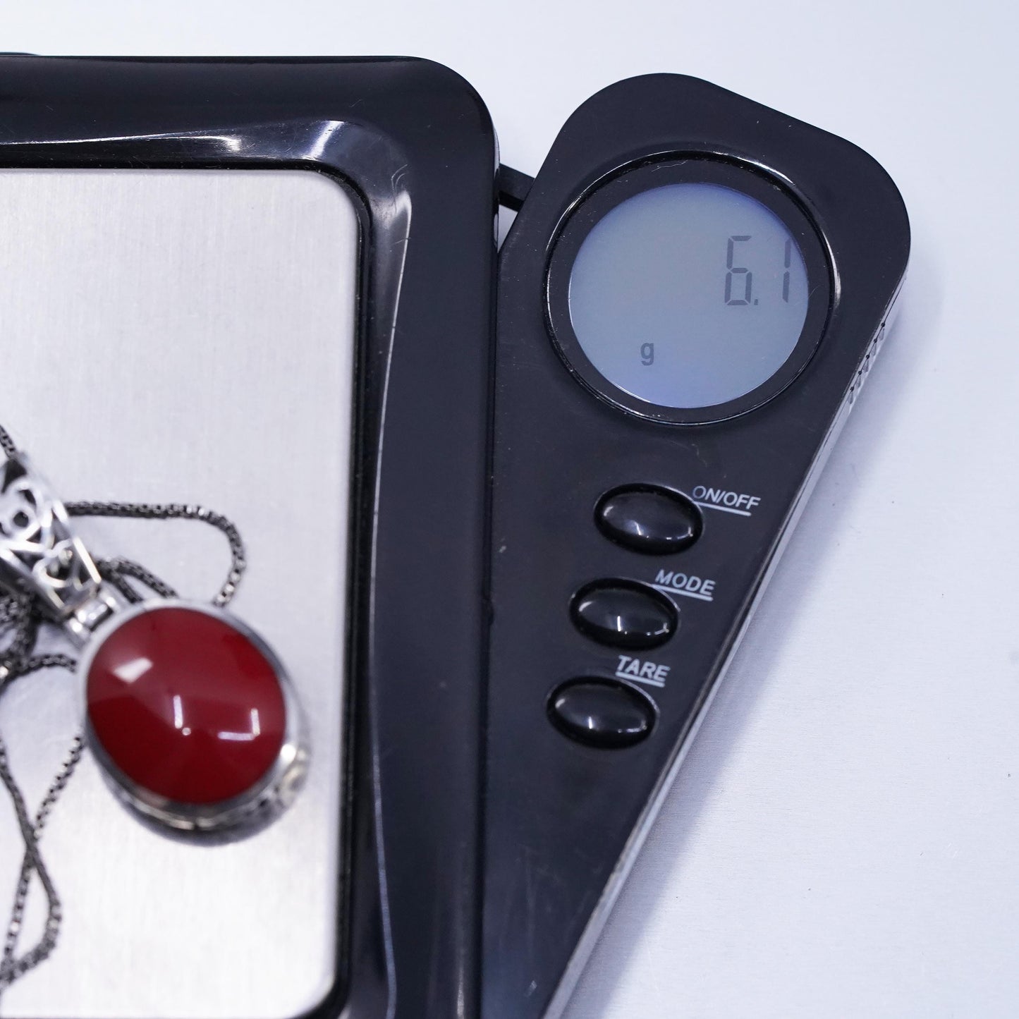 21", vintage Sterling 925 silver handmade box chain necklace red Onyx pendant