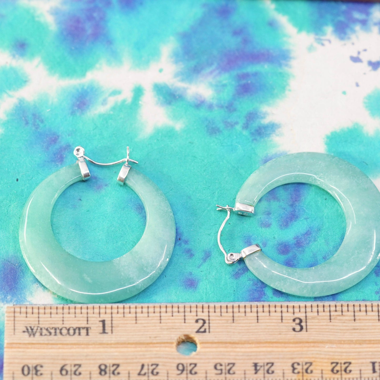 Vintage Sterling 925 silver handmade hoop earrings with jade