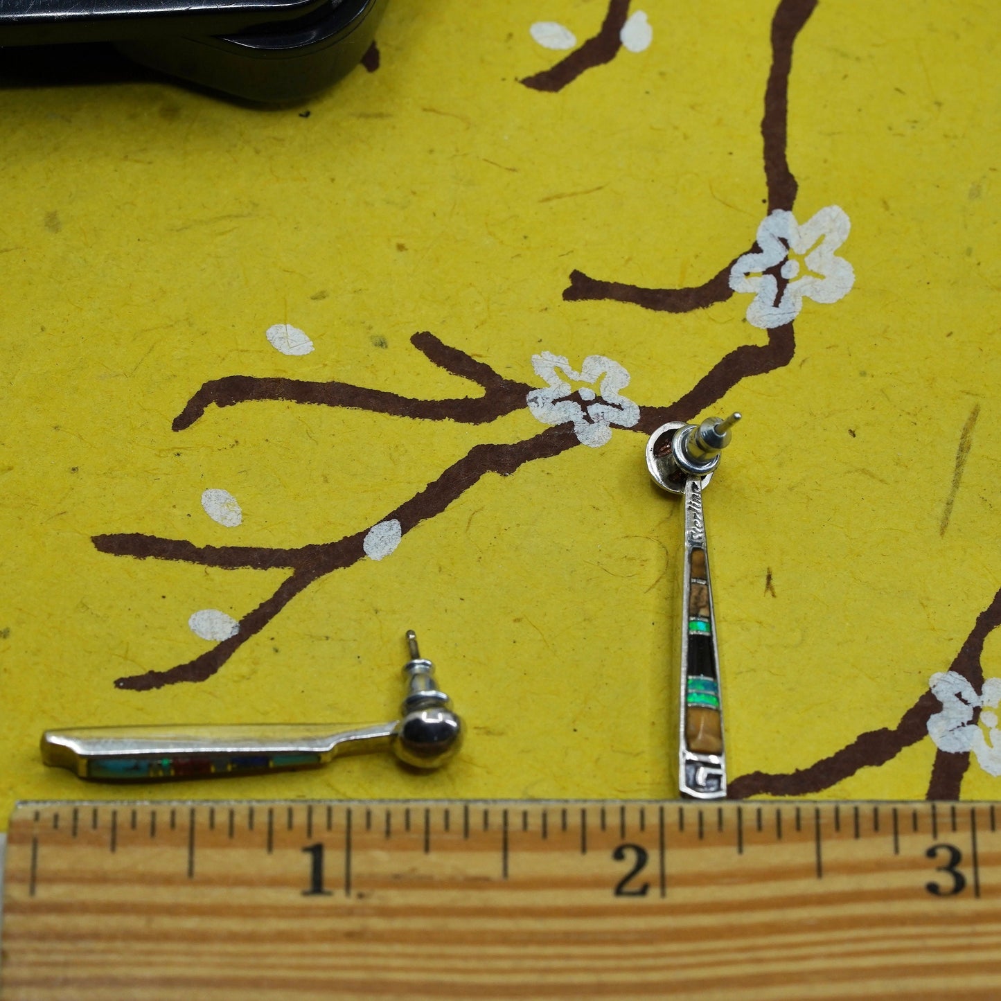 Native American sterling silver earrings, zuni 925 teardrop turquoise opal