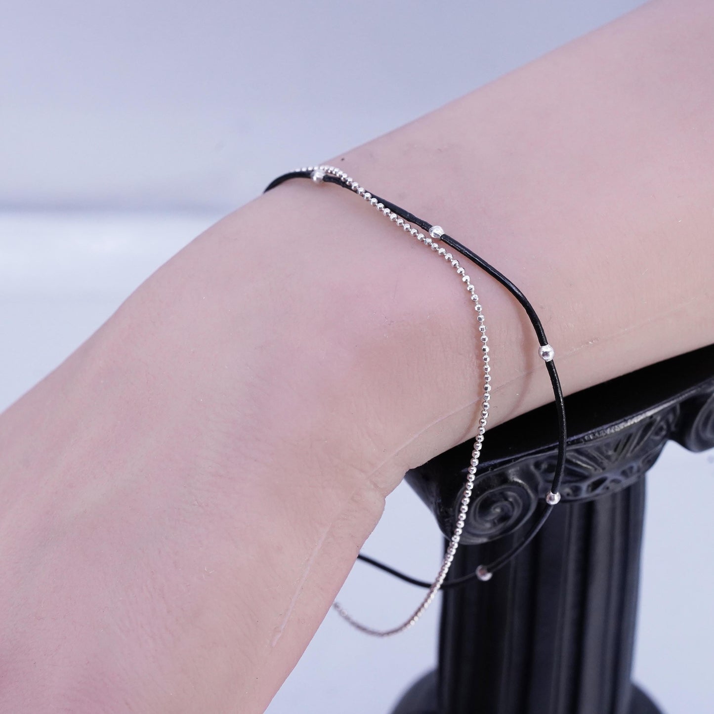 7+1.5”, Silpada “Double the Fun” Leather Sterling double strands Bracelet B2700