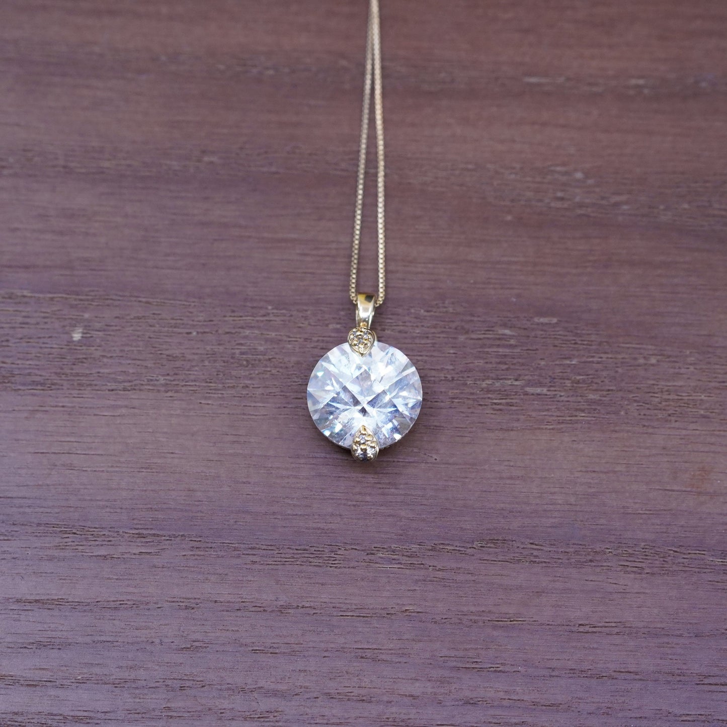18”, Italy vermeil gold over Sterling silver necklace, 925 box chain cz pendant
