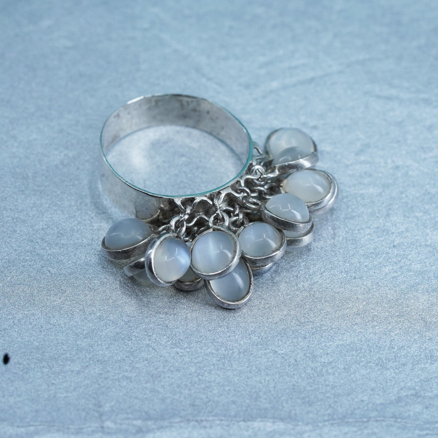 Size 9.75, vintage Sterling 925 silver handmade ring with cluster moonstone