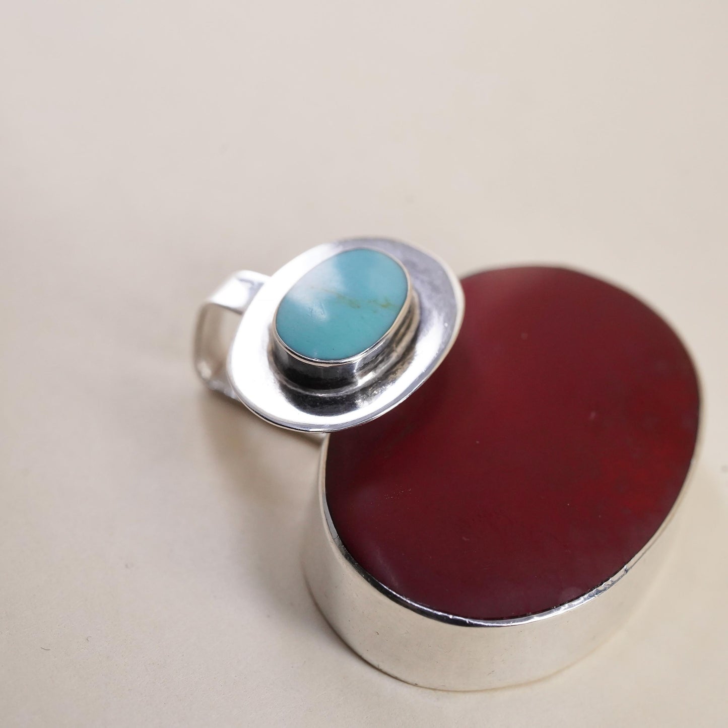 Vintage Mexican sterling silver pendant, double oval 925 onyx turquoise inlay