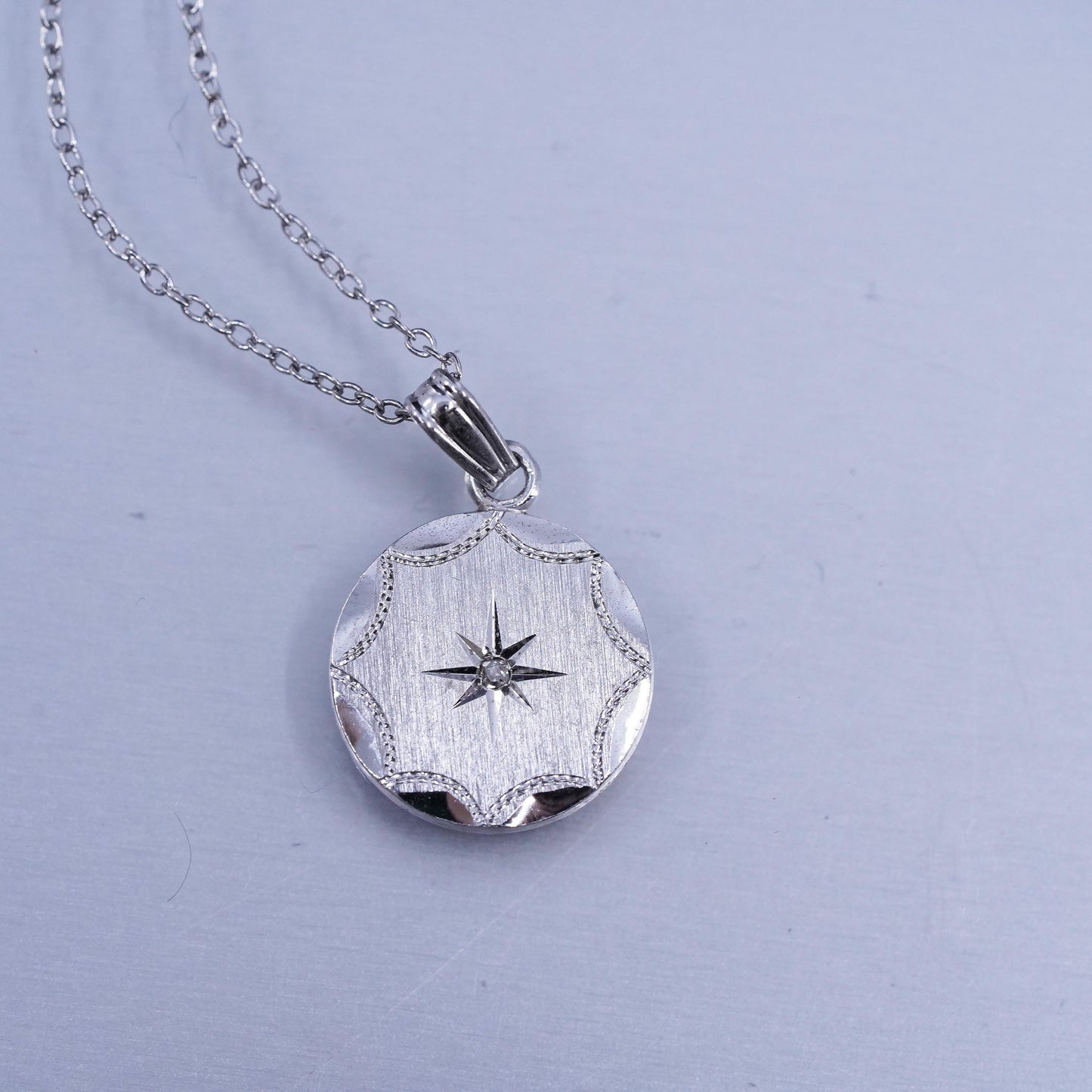 16+2”, 925 Sterling Silver La Mode Satin Finish North Star Necklace Diamond