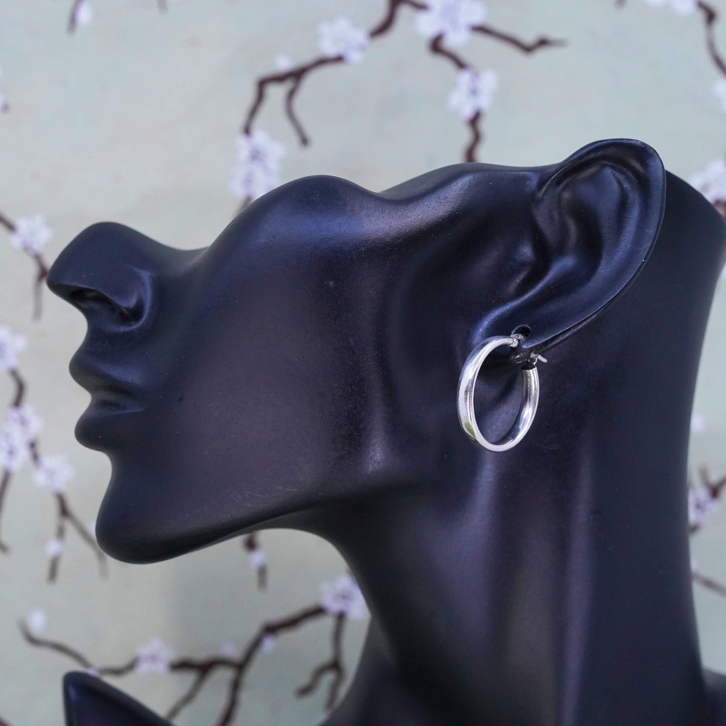 1" Vintage sterling silver bold loop earrings, textured primitive hoops