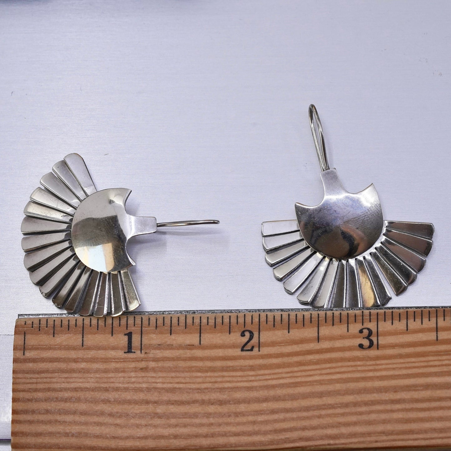 Vintage sterling silver handmade earrings 925 modern simple half fan, modernist