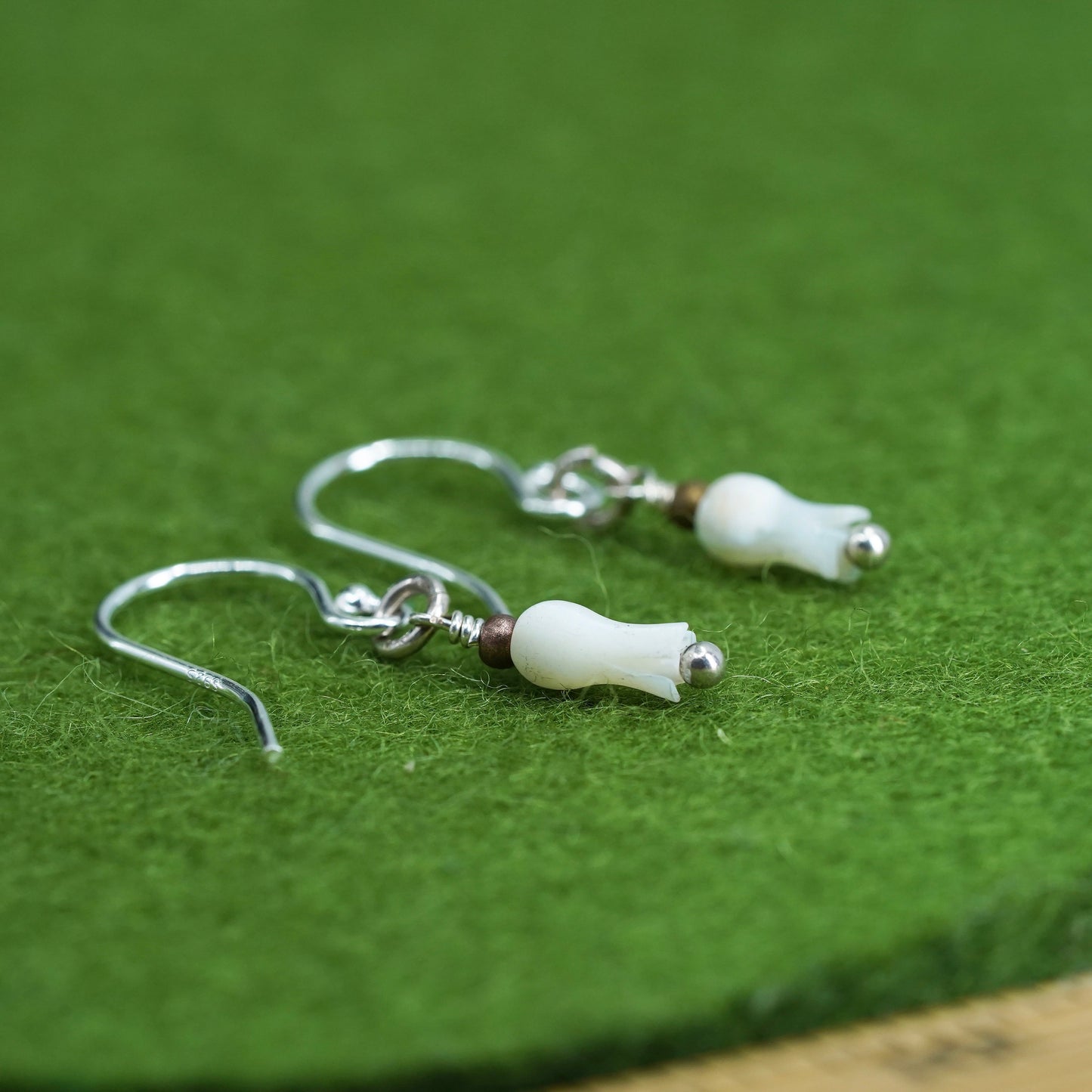 Vintage Sterling silver 925 handmade earrings with mother of pearl tube