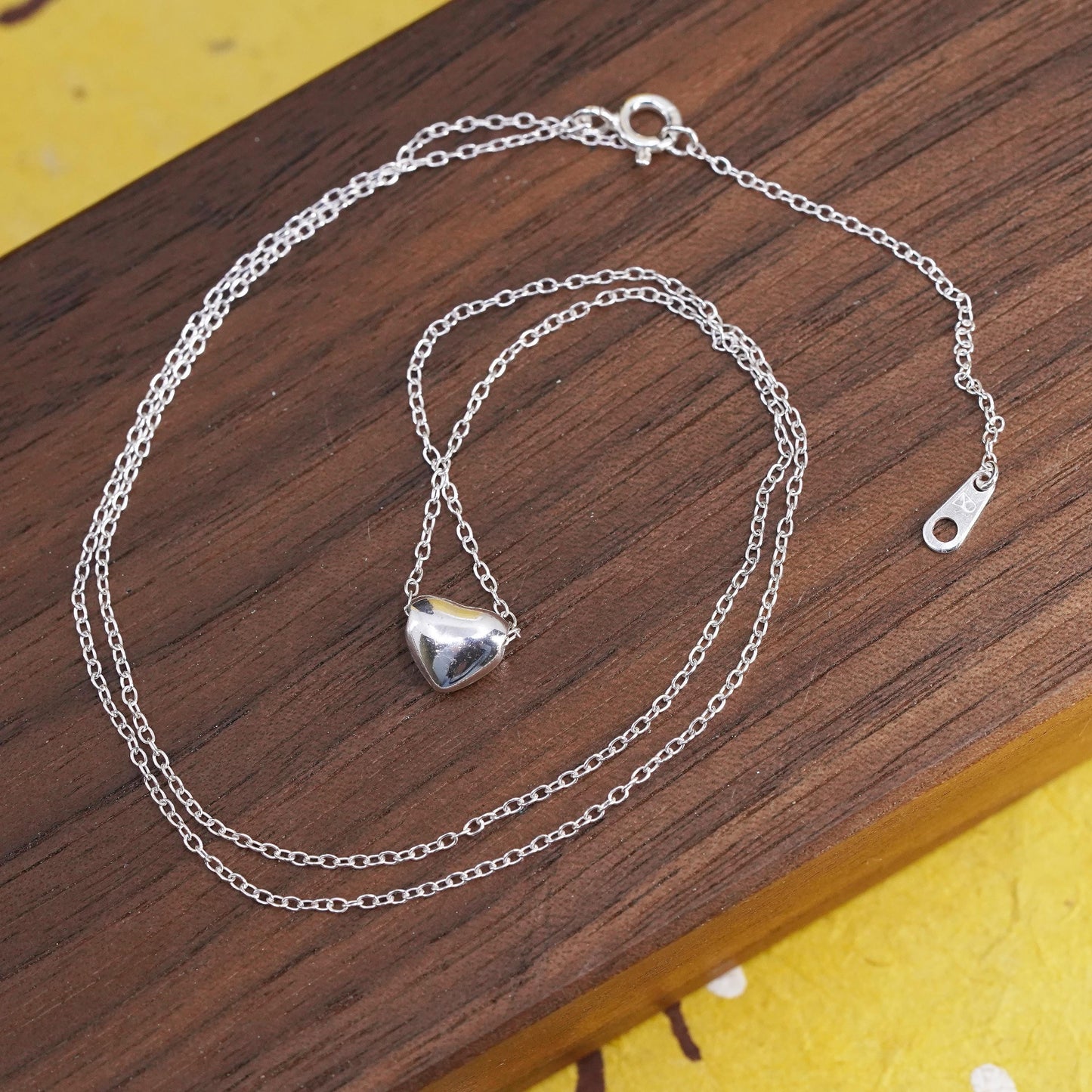 16+2", Italy Sterling 925 Silver Circle Chain Necklace with heart pendant