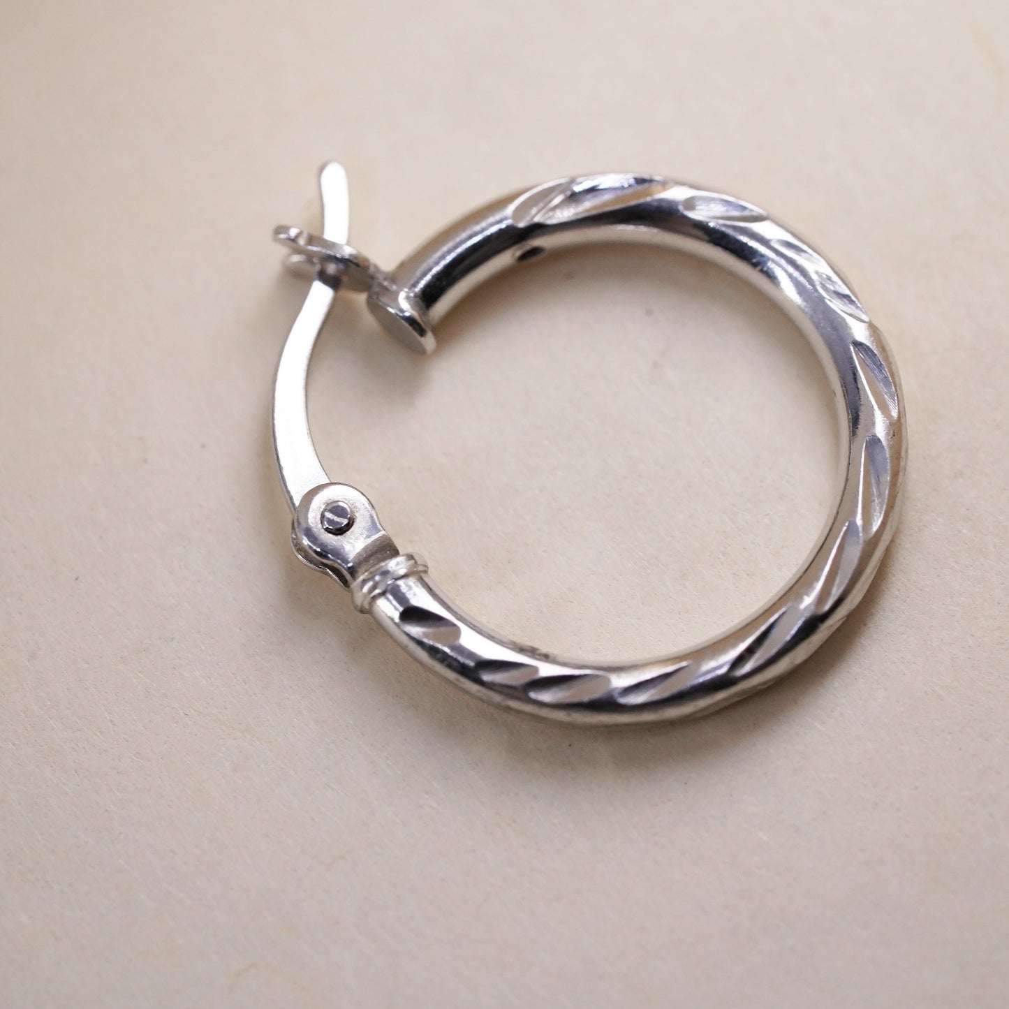 0.5", Vintage sterling silver loop single earring, minimalist textured hoop