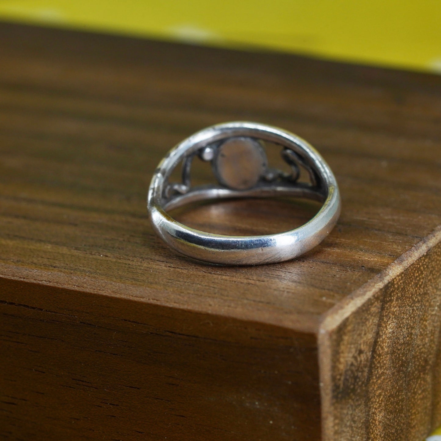 Size 6, vintage sterling silver handmade ring, 925 silver band with opal
