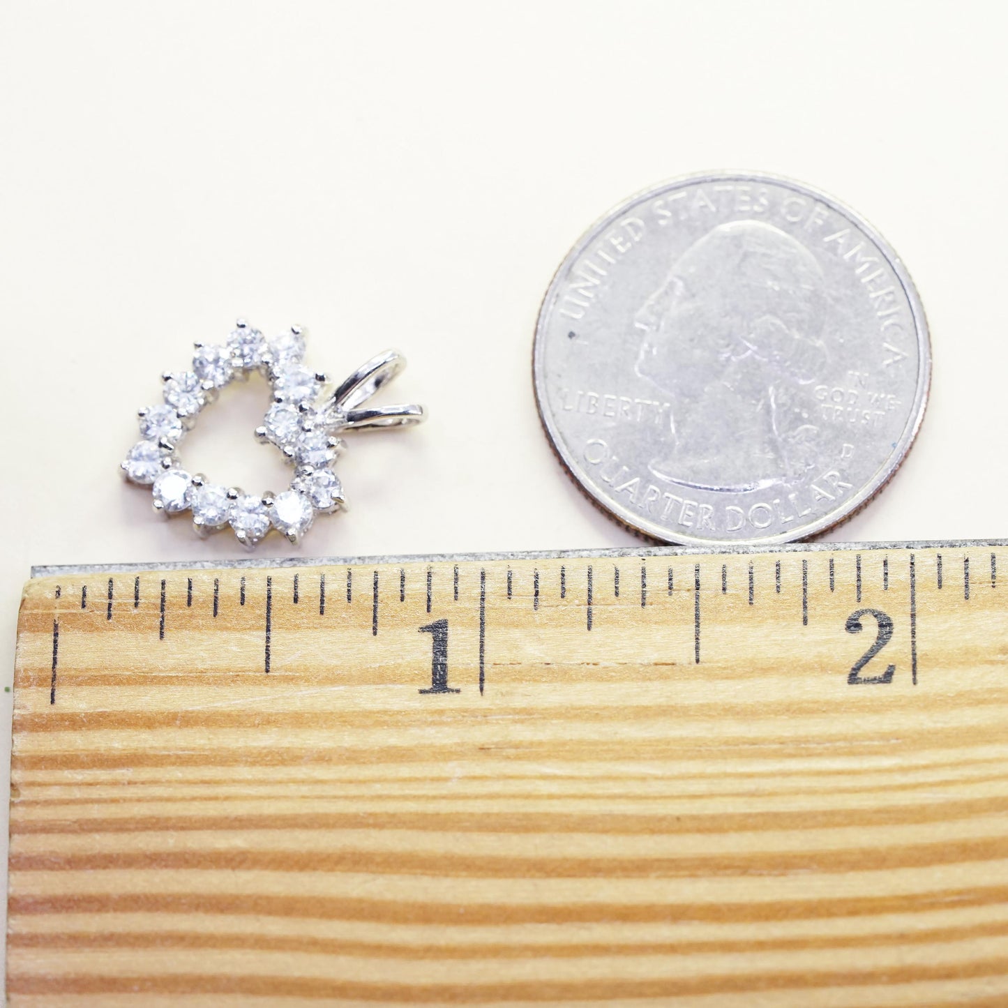 Vintage sterling 925 silver heart pendant with cluster clear Cz around