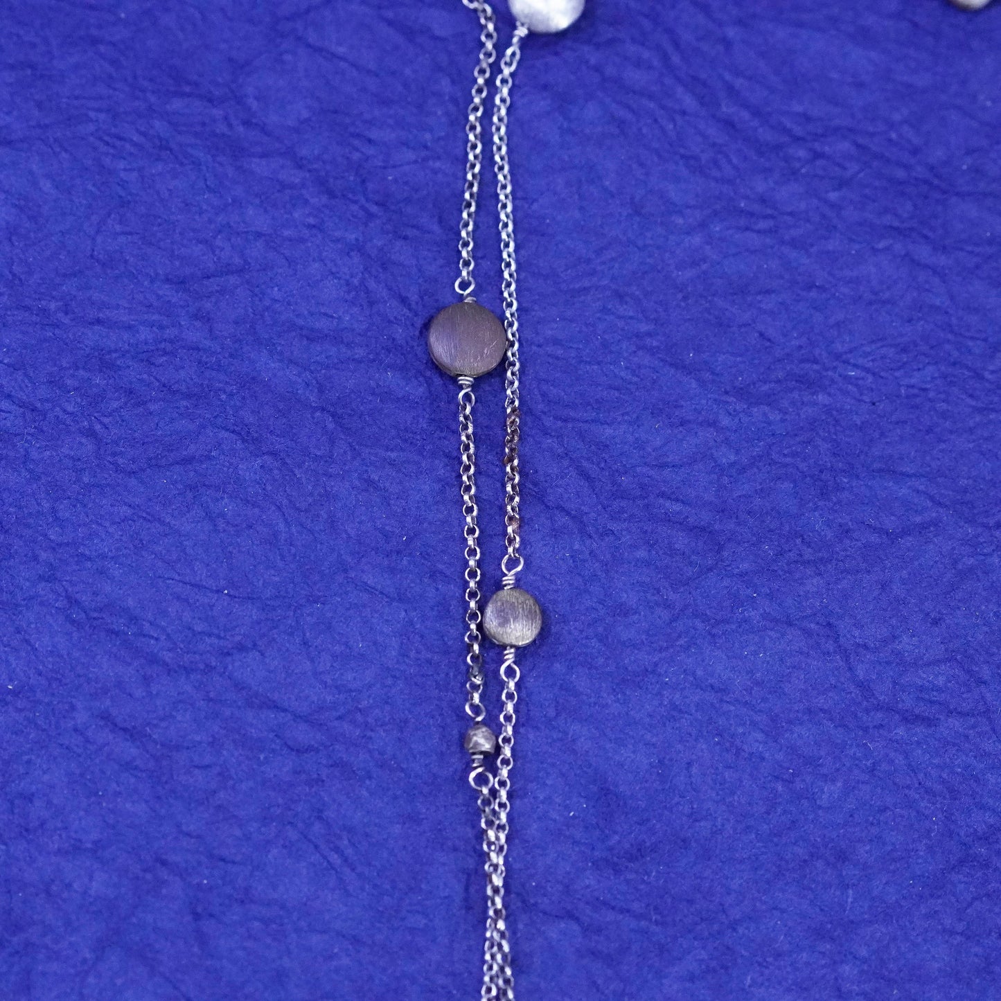 17”, vtg Con design Sterling silver necklace, double strands 925 circle chain