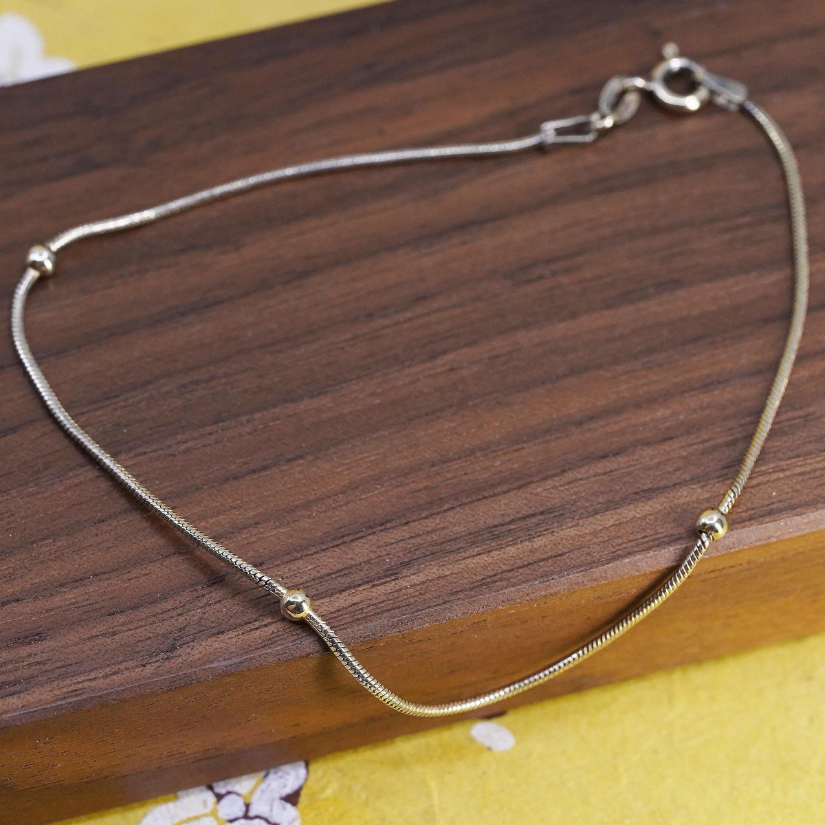 9.25", Italian gold over Sterling silver bracelet, 925 snake chain anklet beads