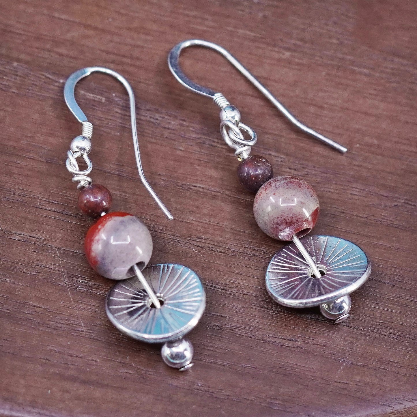 Vintage Sterling silver 925 handmade earrings with agate beads