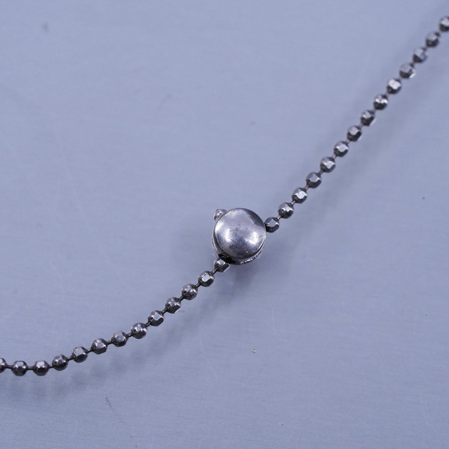 16” 1mm, vintage Italy Sterling 925 silver bead chain necklace circle pendant