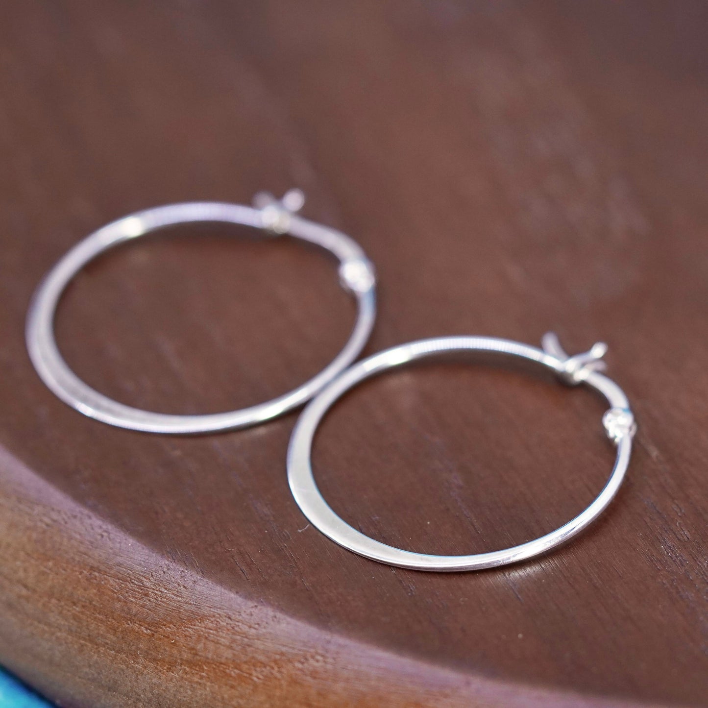 1.25”, vintage Sterling silver handmade earrings, 925 flatten hoops