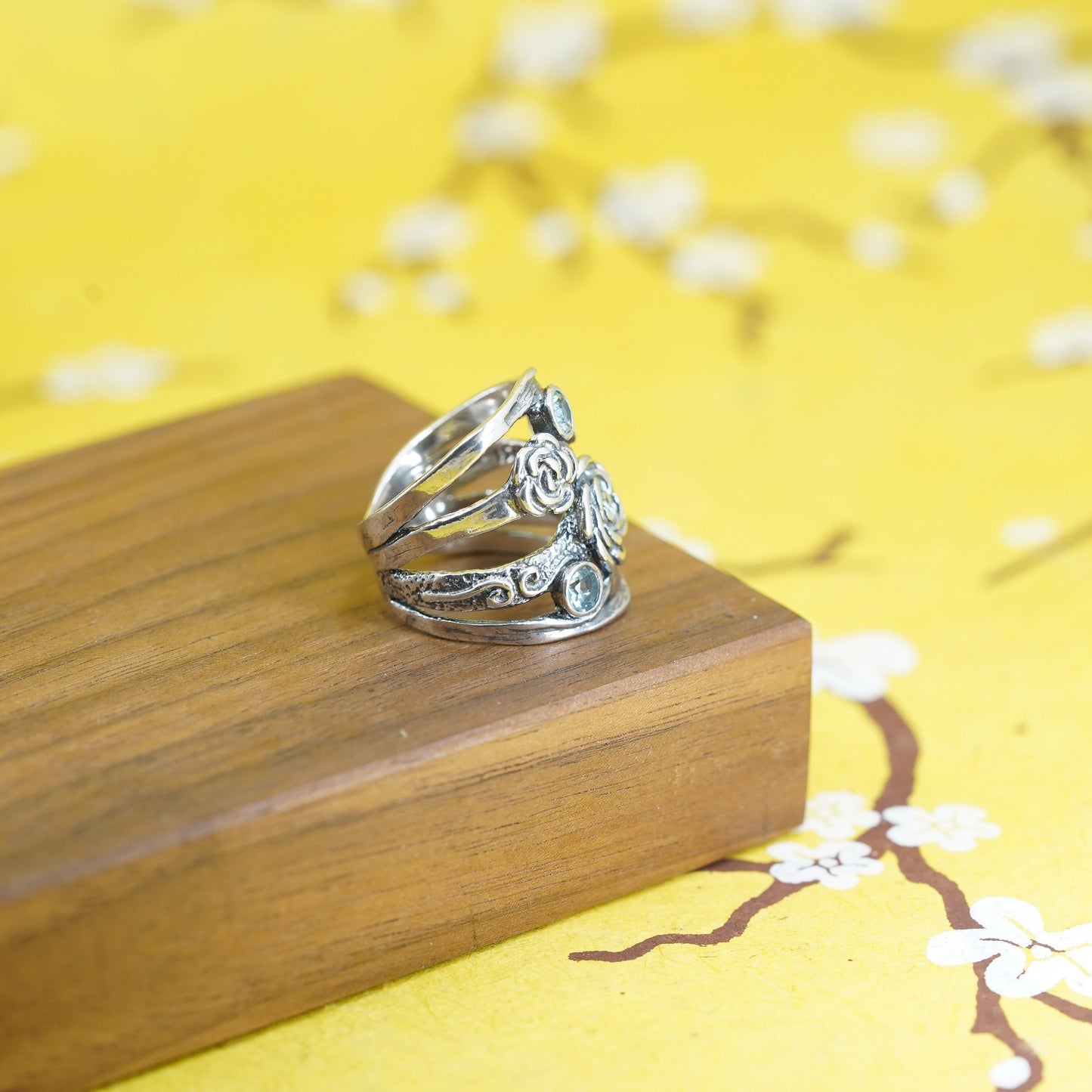 Size 7.25, Israel Shablool Didae sterling silver ring rose flower, 925 band