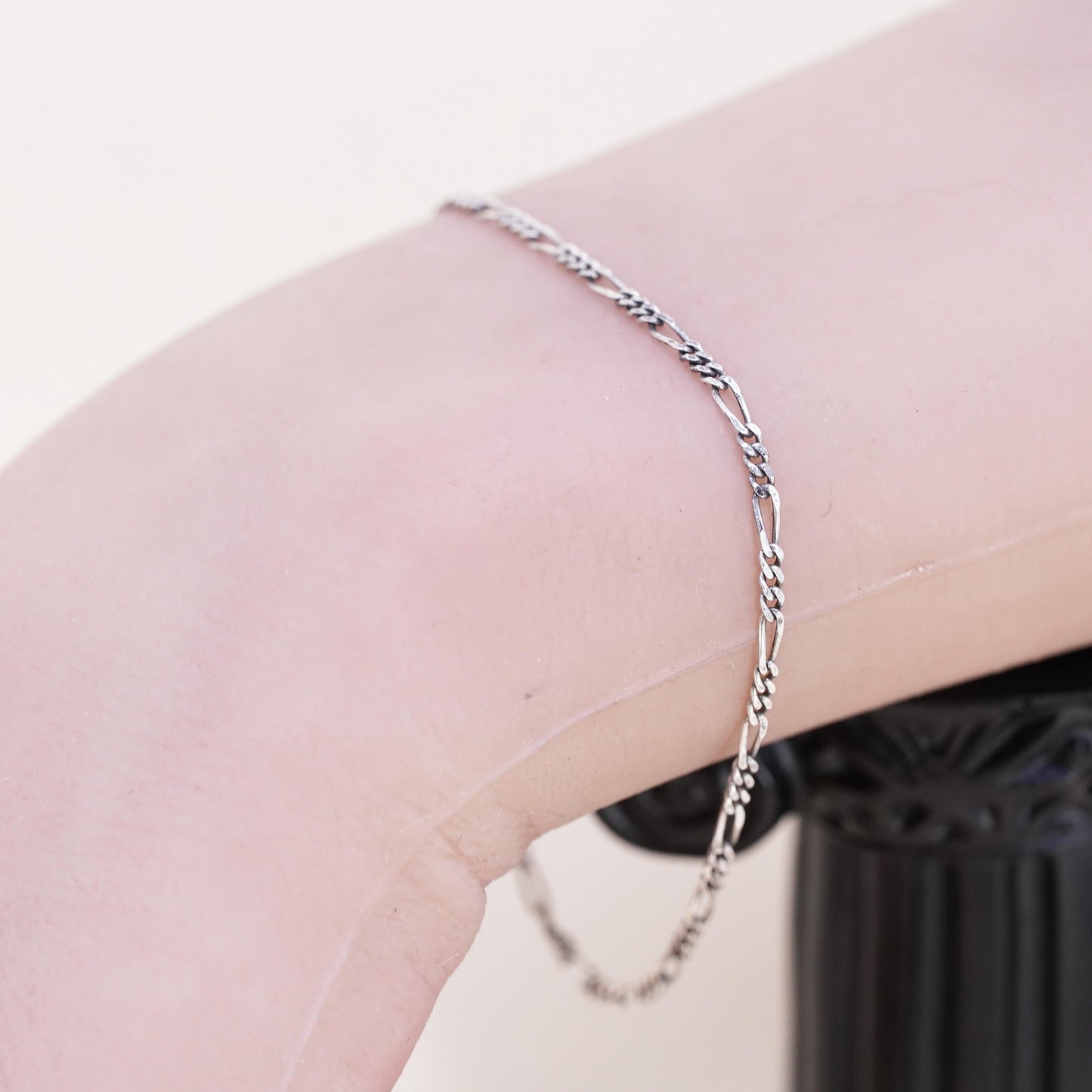 7” 1.6mm, Vintage sterling 925 silver bracelet, Italy figaro chain