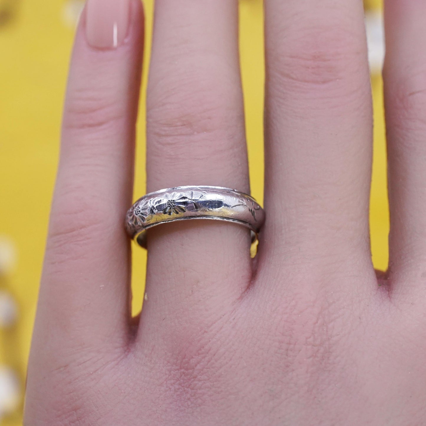 size 9, vintage Sterling silver handmade ring, 925 textured band