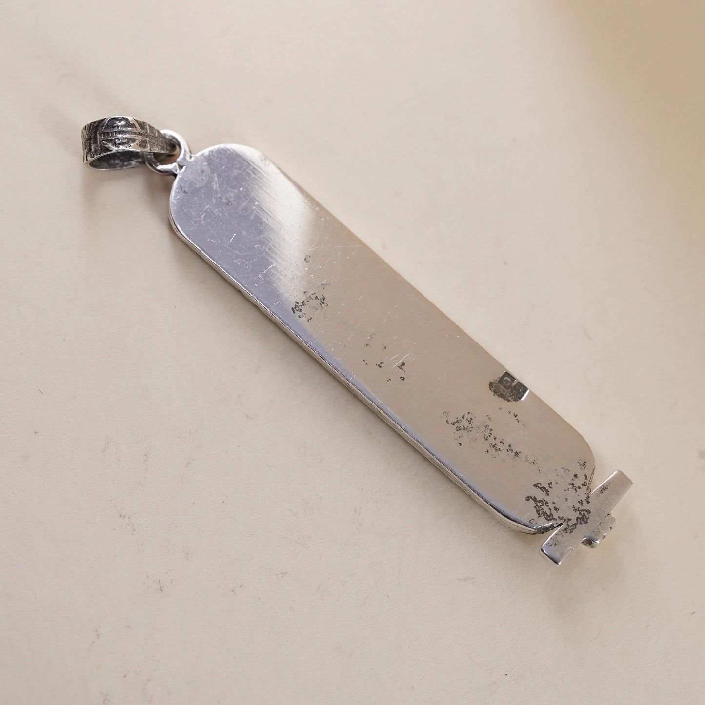 Sterling 925 Silver Egyptian Hieroglyphics Cartouche Pendant, 925 Revival Charm