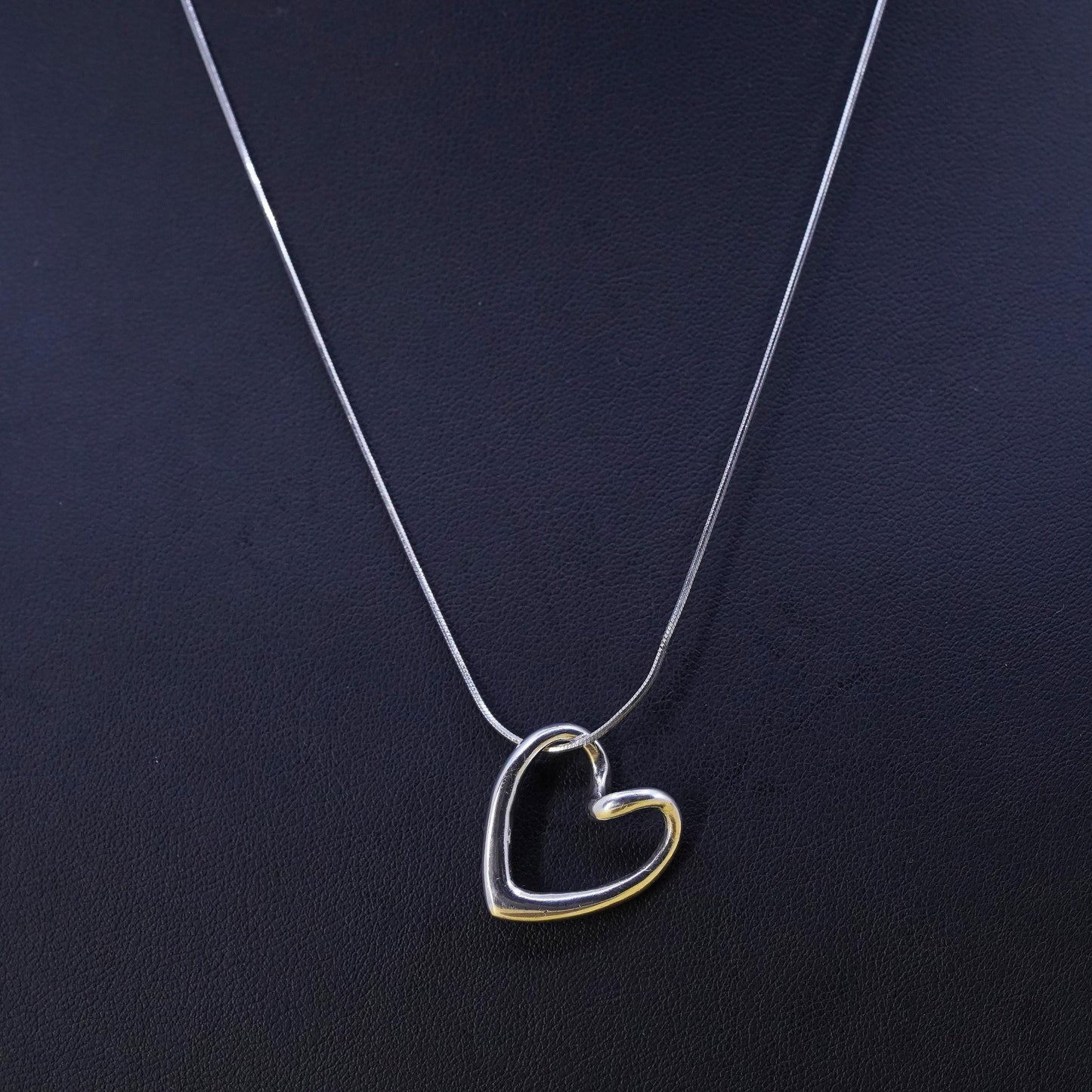 18", 1mm, vintage Sterling silver necklace, 925 snake chain with heart pendant