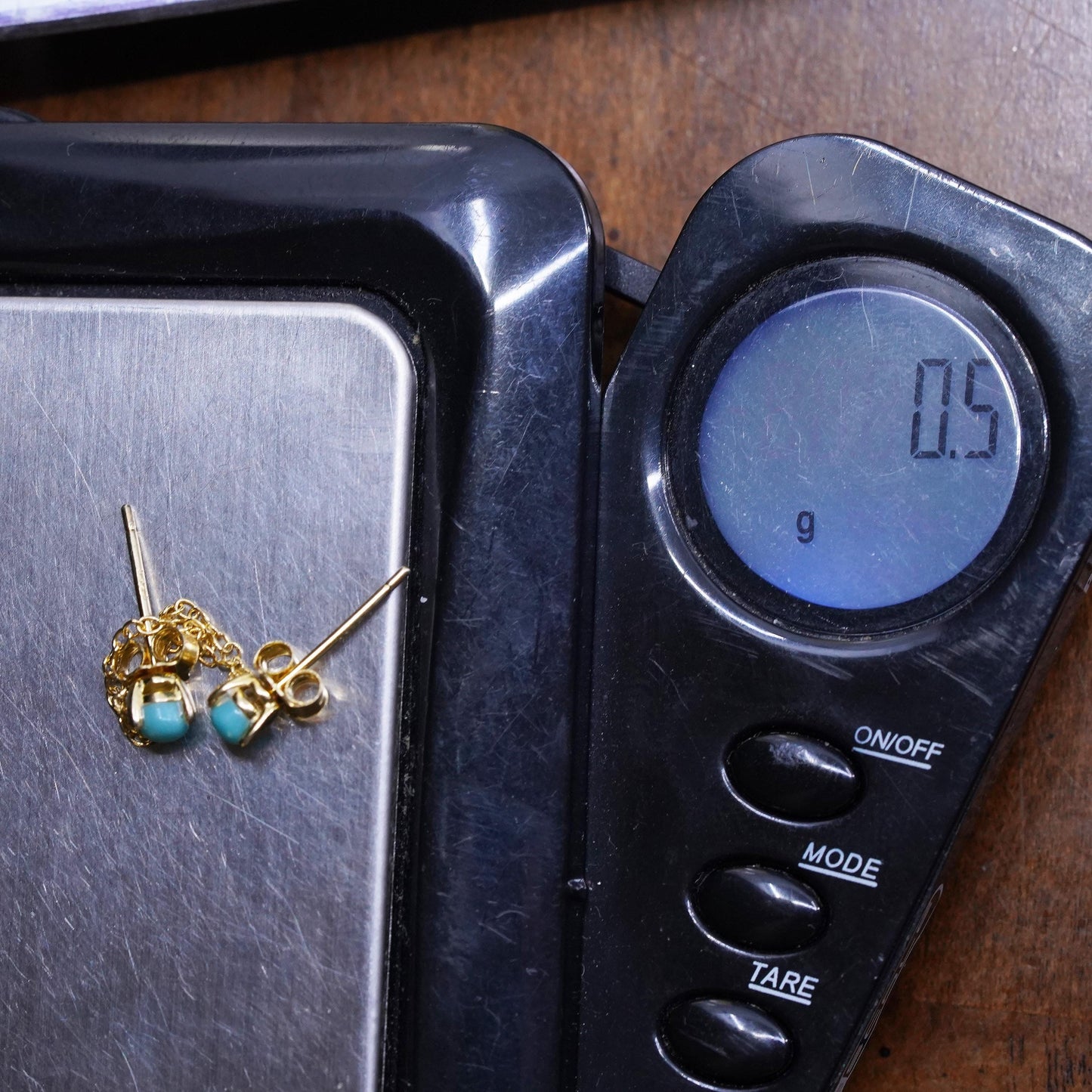 vermeil yellow gold over Sterling silver two earrings, 925 studs with turquoise