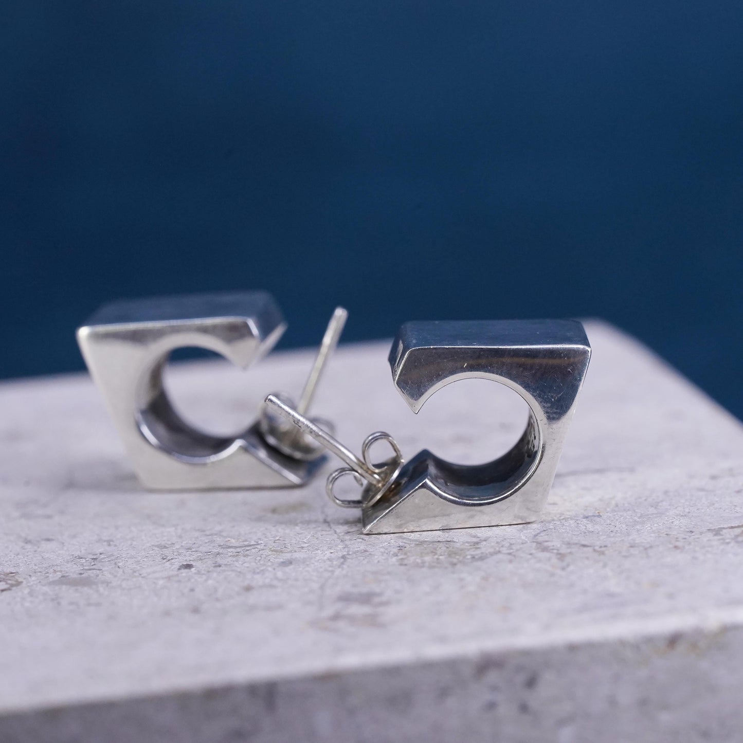 vintage Mexican modernist Sterling 925 silver handmade studs earrings