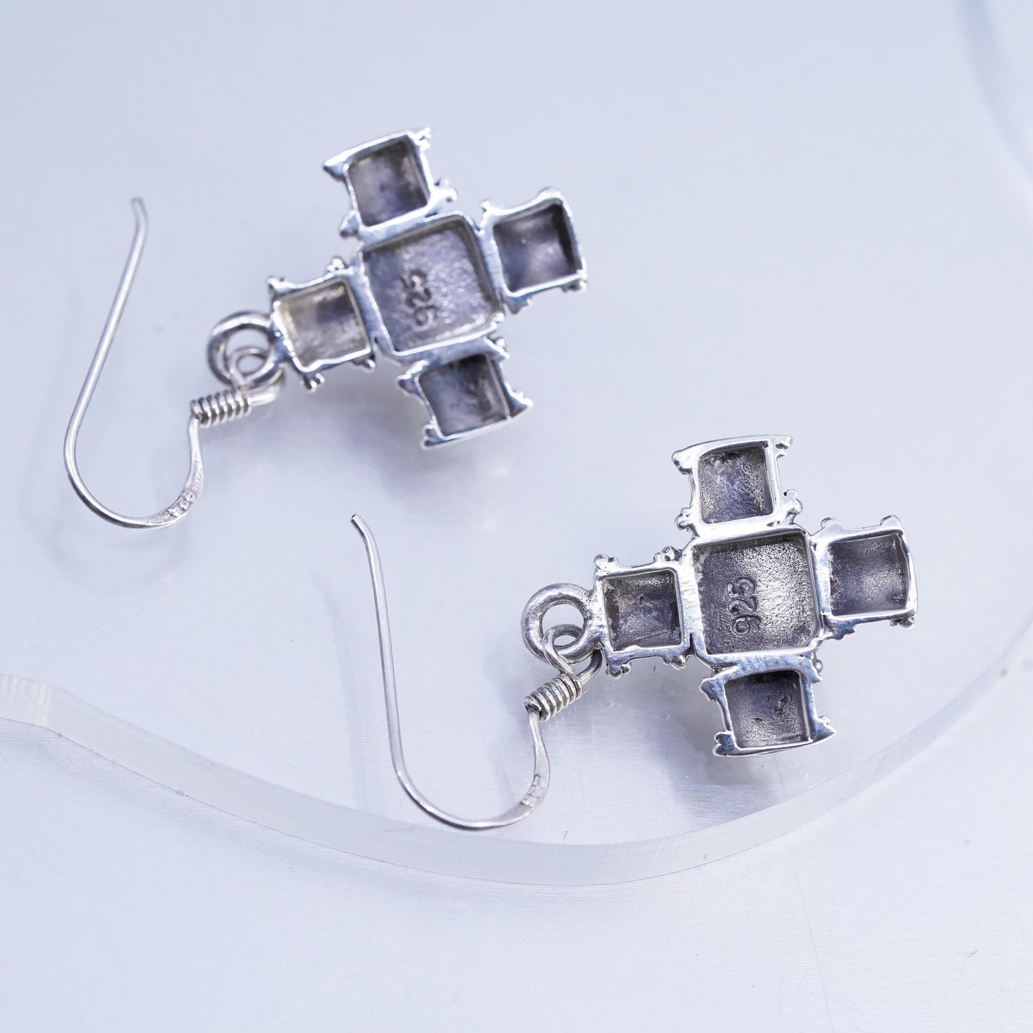 VTG Sterling 925 Silver Cross Earrings with Pearl, Dangle Earrings, Gothic Boho