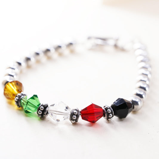 7” 5mm, Vintage bead bracelet pearl with colorful crystal and toggle closure