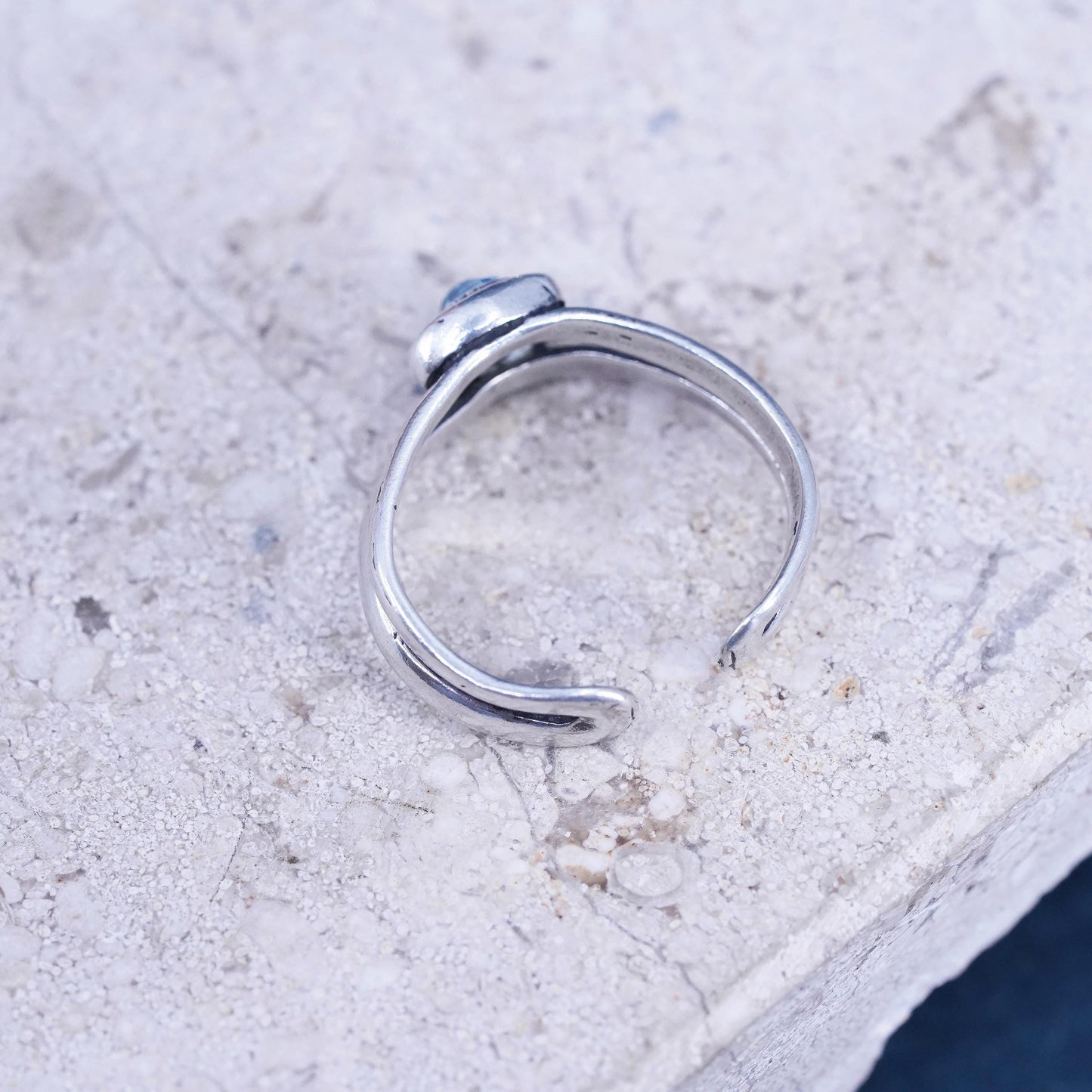 Size 2.25, vintage Sterling silver handmade ring, 925 band with boue crystal