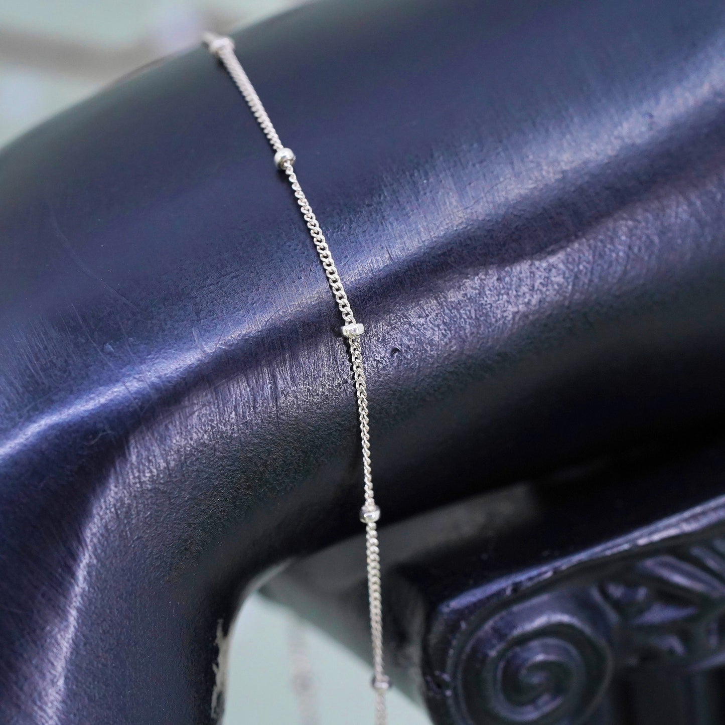 7.75”, 1mm, Vintage sterling silver bracelet, 925 twisted curb chain with beads