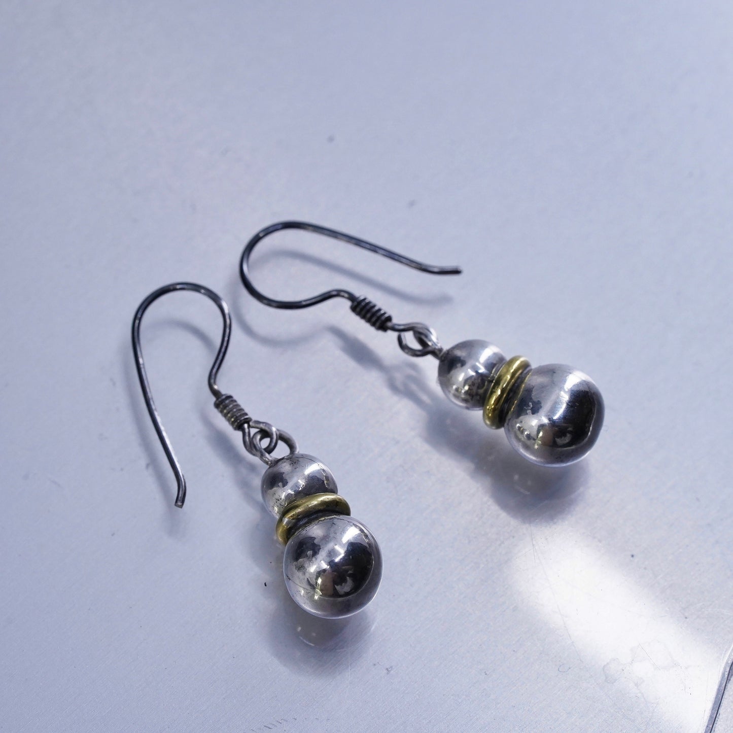 Vintage two tone Sterling 925 silver teardrop earrings with beads