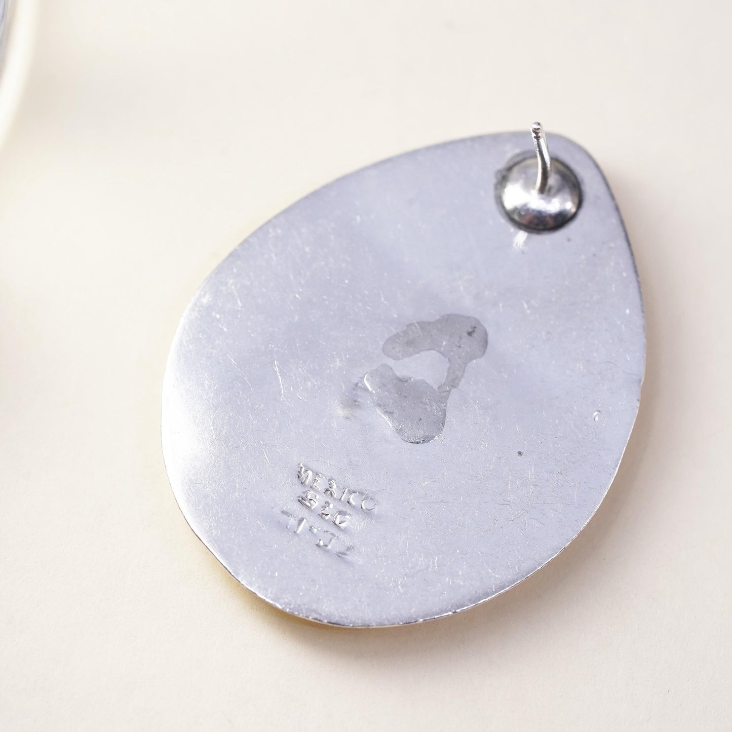 Mexican handmade single earring. two tone Sterling 925 silver teardrop stud
