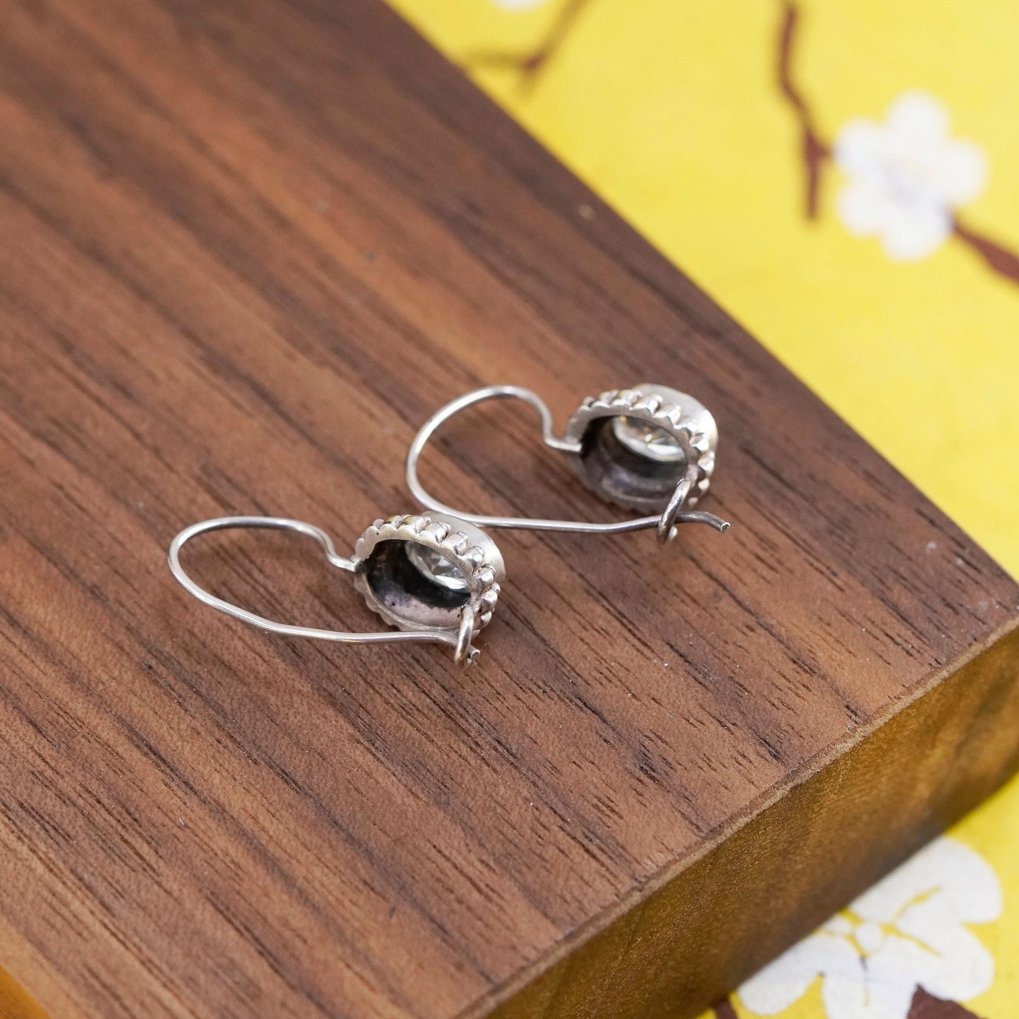 Vintage Sterling silver 925 handmade earrings with oval cut CZ