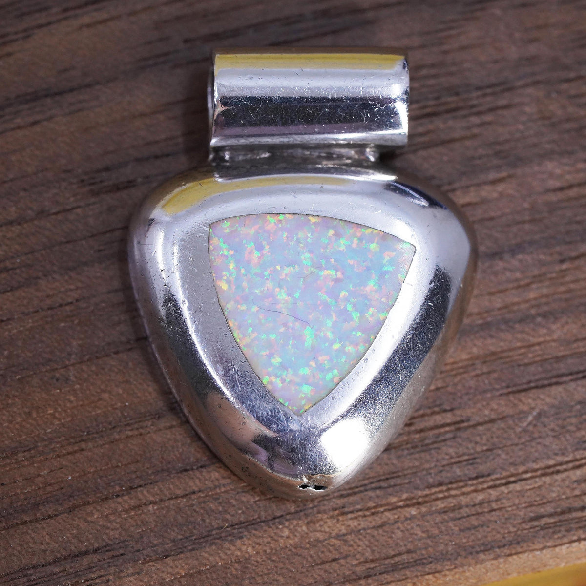 Vintage rose gold over Sterling silver 925 teardrop pendant w/ fire opal inlay