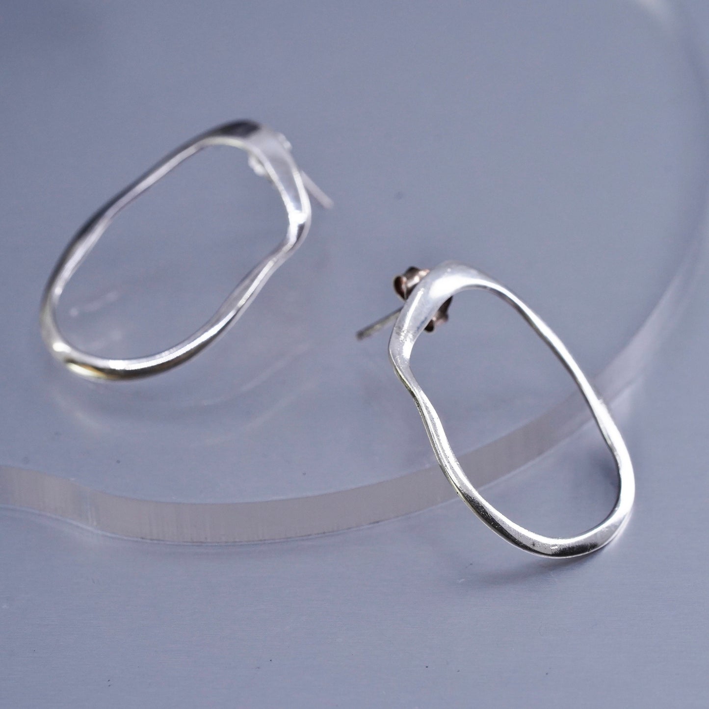 Vintage Sterling 925 silver handmade earrings, oval studs
