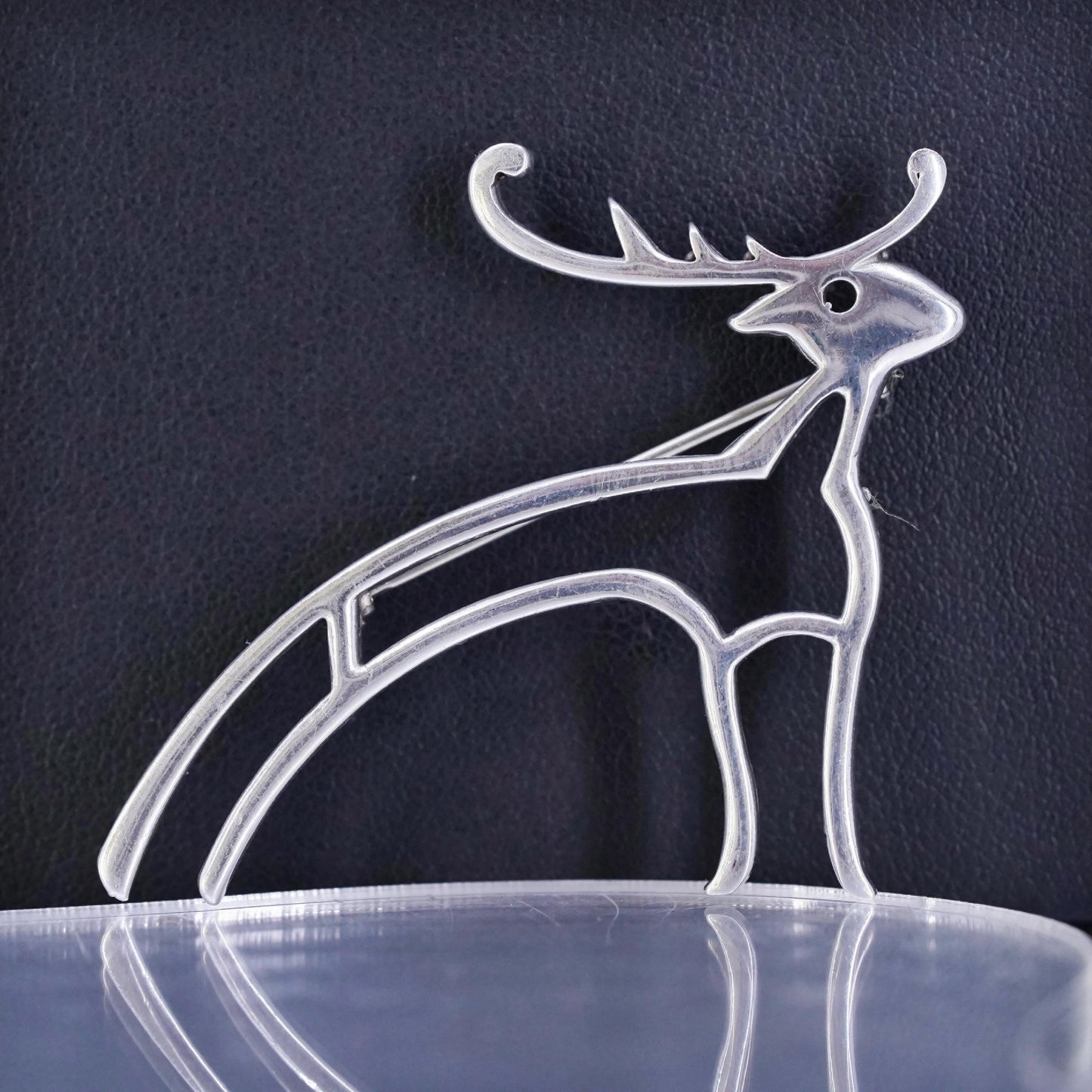 Vintage sterling silver handmade square brooch, 925 antler deer pin