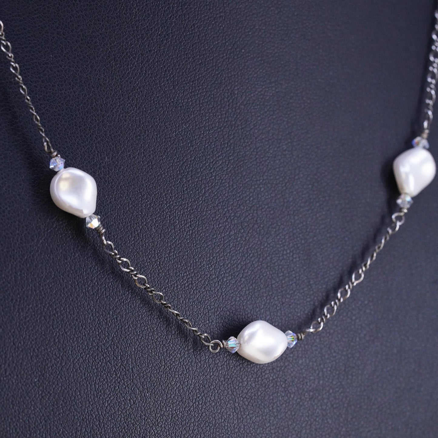 16+2", sterling 925 silver necklace, 925 chain with freshwater baroque pearl