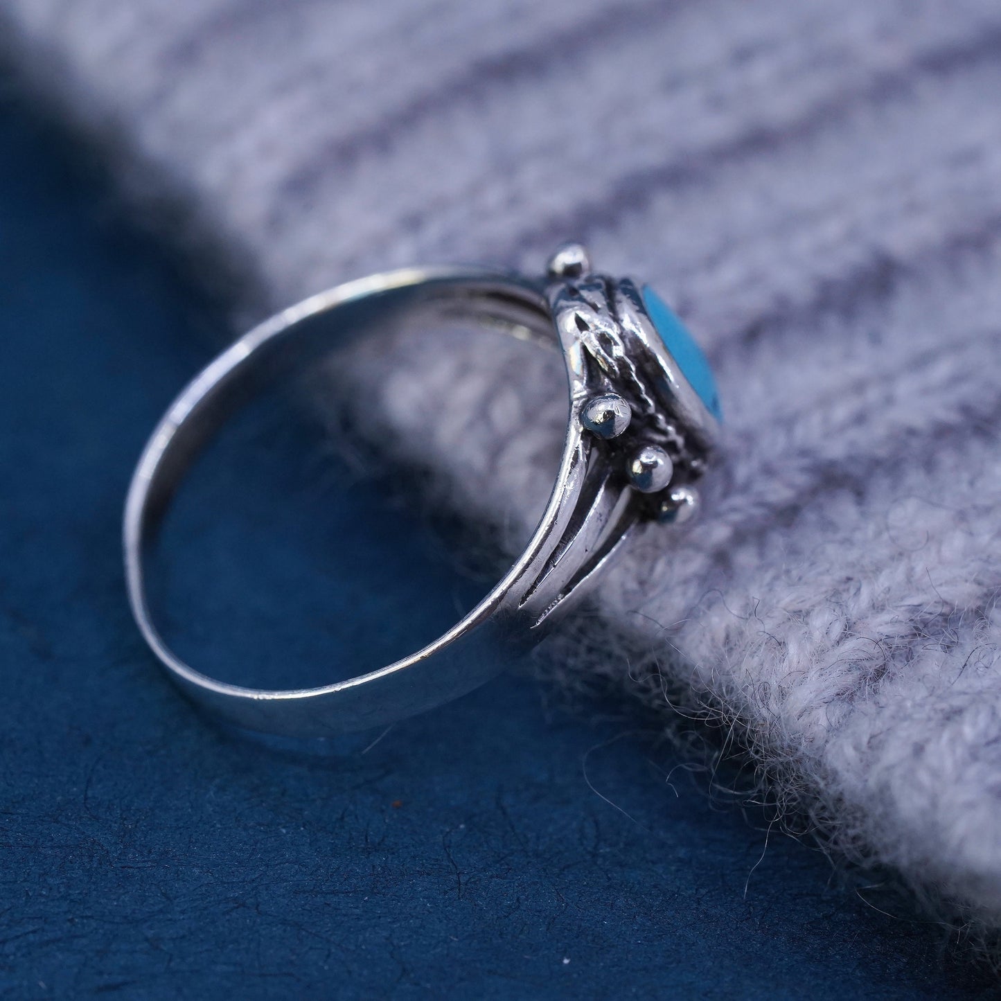 Size 9.5, vintage Sterling 925 silver handmade ring with turquoise and beads