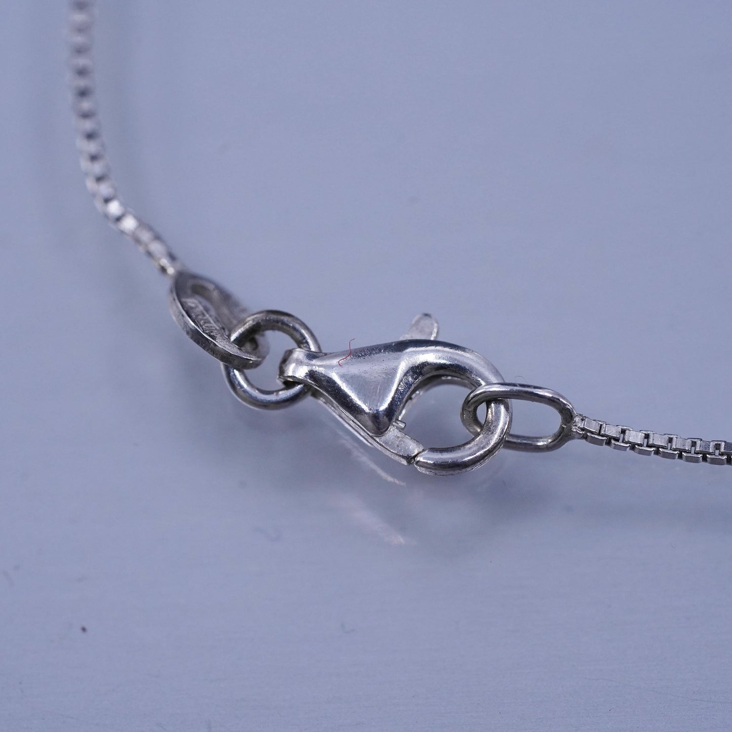 16”, vintage Sterling 925 silver box chain necklace foiled glass heart pendant