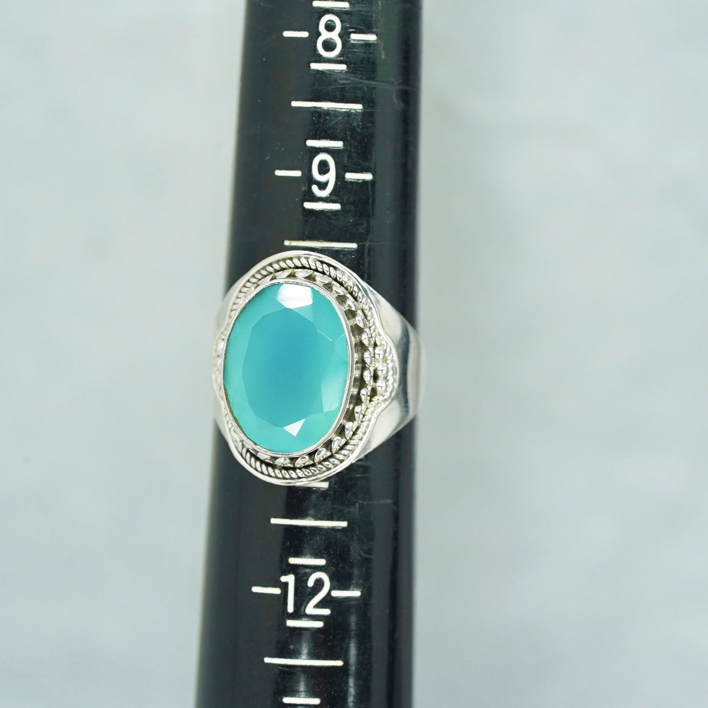 Size 10.25, vintage Sterling 925 silver handmade ring with Chalcedony