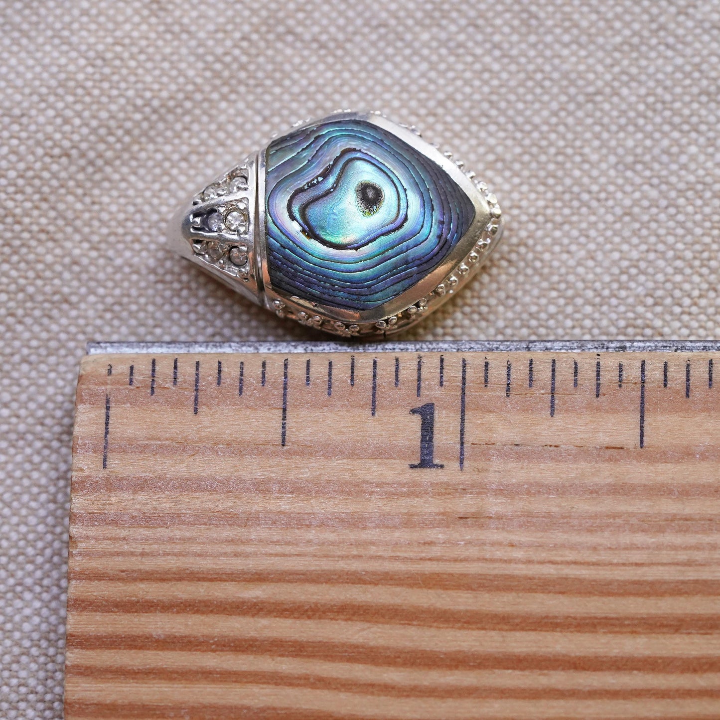 Vintage Sterling silver handmade abalone pendant, 925 photo locket with cz