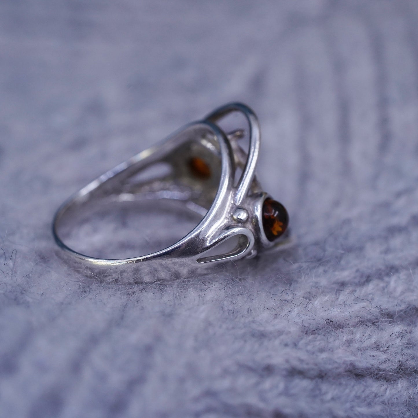 Size 7, vintage sterling 925 silver handmade ring with Amber