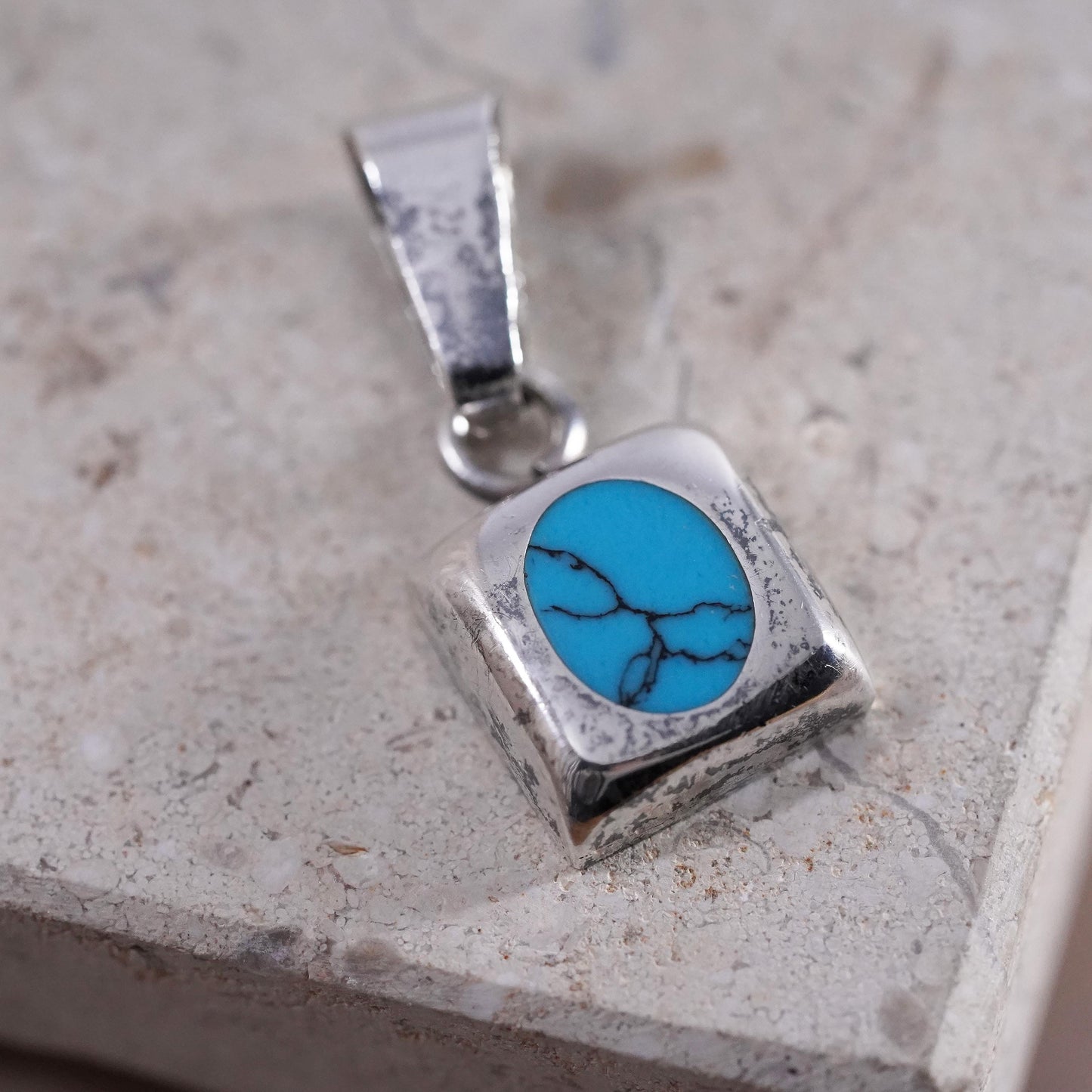 Vintage Sterling 925 silver handmade pendant with turquoise inlay