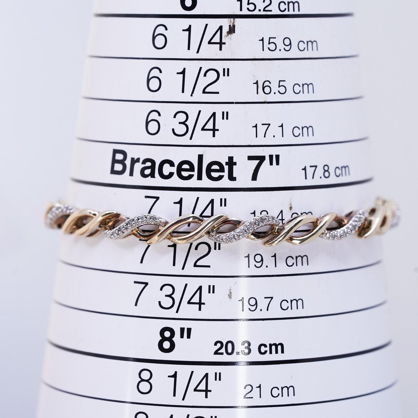 7.5”, vermeil gold sterling silver tennis bracelet, 925 twisted chain diamond