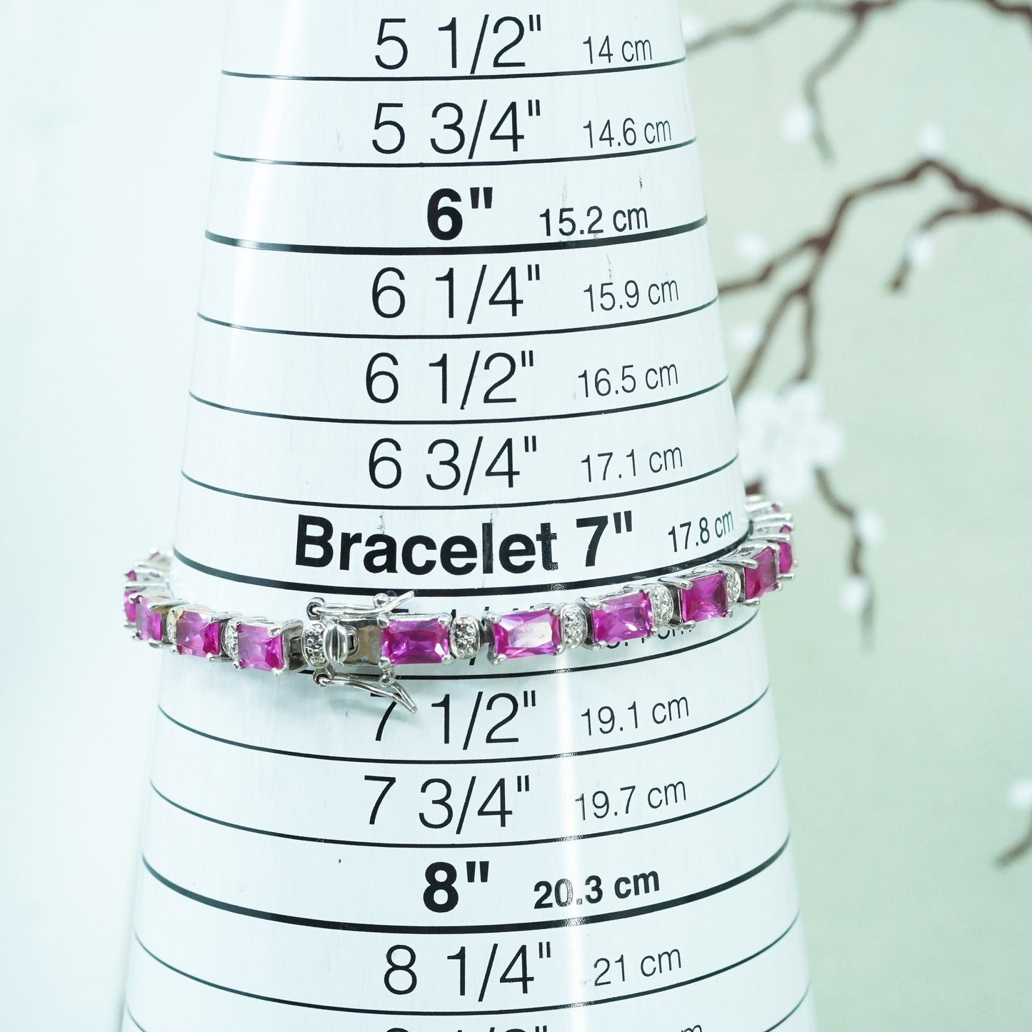 7.25”, Vintage sterling silver bracelet, 925 tennis bracelet with rose pink cz