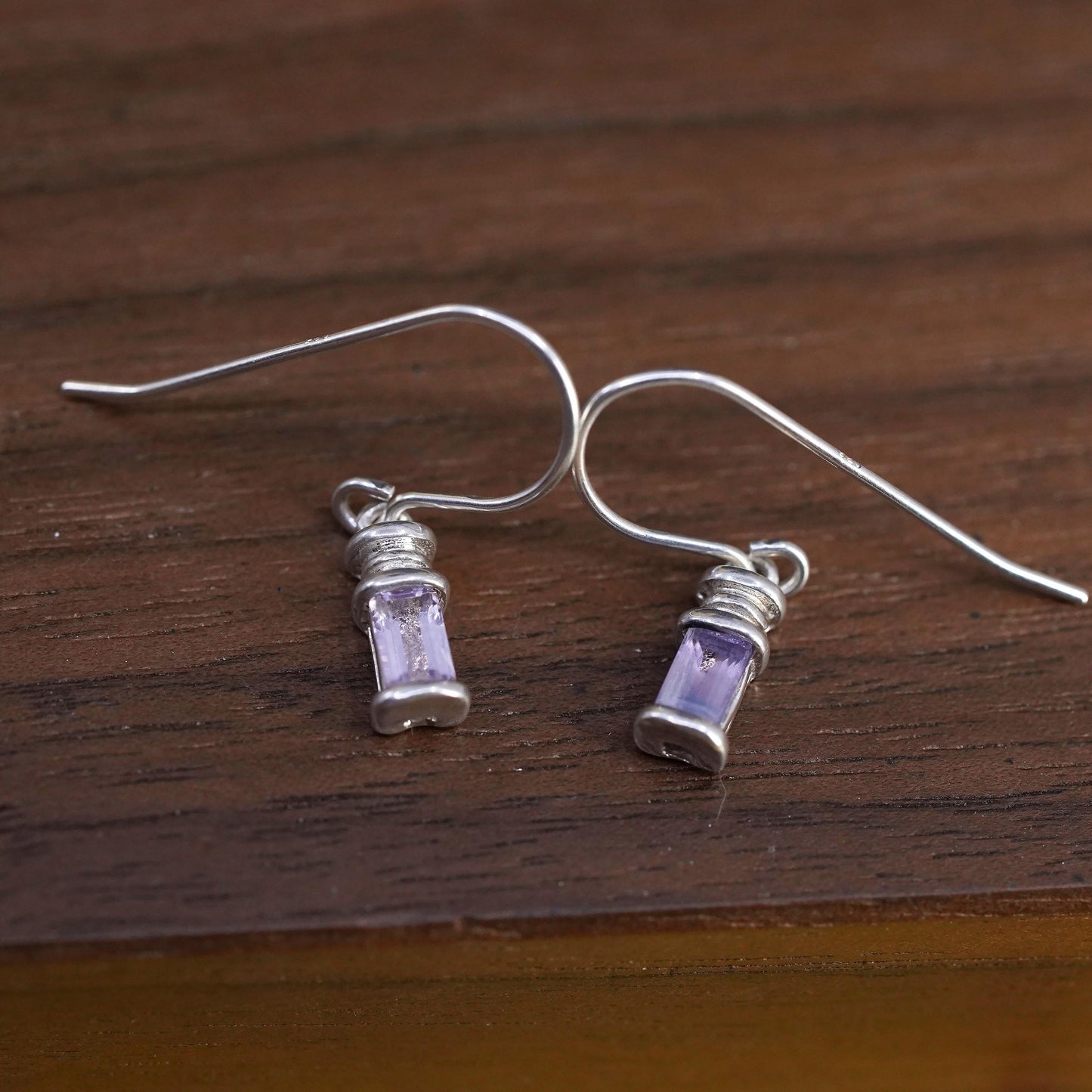 Vintage Sterling 925 silver handmade earrings with amethyst